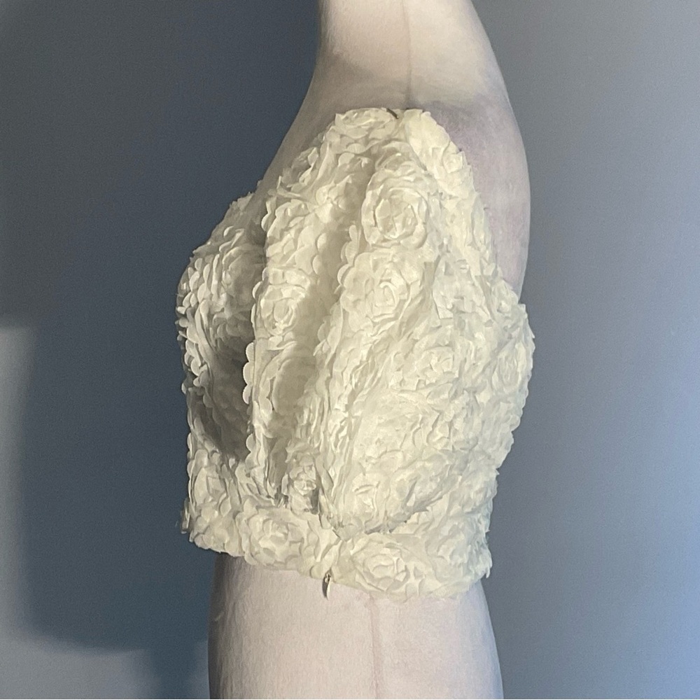 Julia by Love White Rosette Crop Top Puff Sleeve Bridal Event Size S - Picture 6 of 14